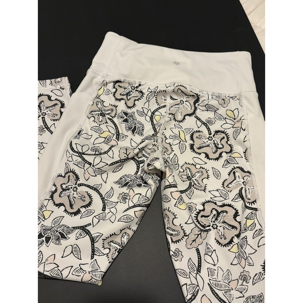 Athleta Leggings Womens S White Floral Affirmation 7/8 Stash Pocket EUC Workout